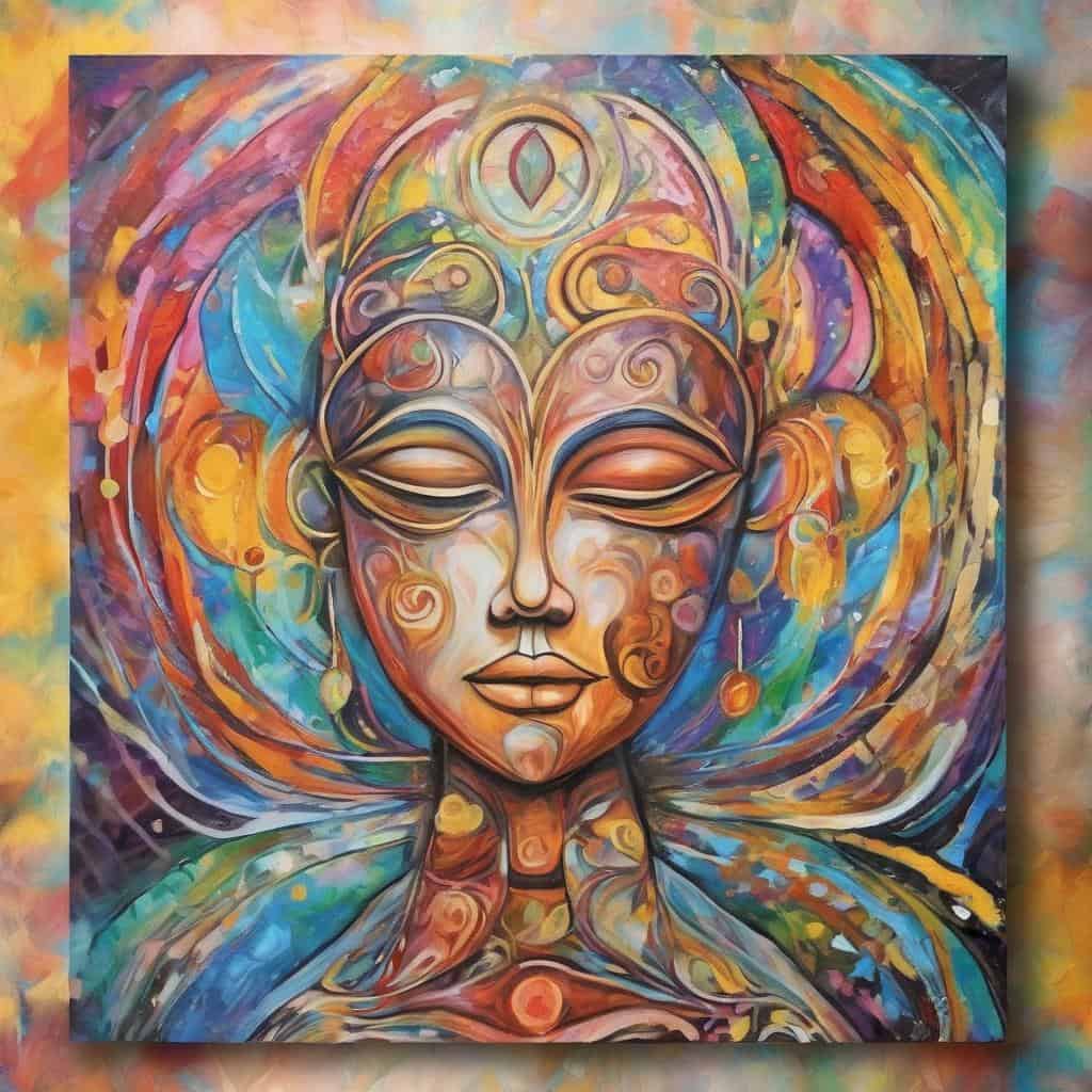 Ανθρώπινο πρόσωπο σε αφηρημένο ύφος με ζωηρά χρώματα και εσωτερική δύναμη, συμβολίζει την υποστήριξη και την εσωτερική ενέργεια.